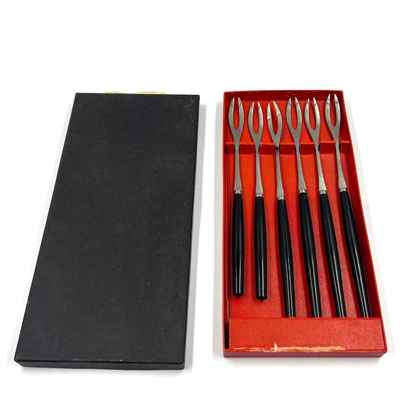 Vintage Set Fondue Forks MidCentury Modern Set 6 Pieces In Original Box - Picture 1 of 9